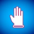 White Rubber gloves icon isolated on blue background. Latex hand protection sign. Housework cleaning equipment symbol Royalty Free Stock Photo