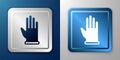 White Rubber gloves icon isolated on blue and grey background. Latex hand protection sign. Housework cleaning equipment Royalty Free Stock Photo