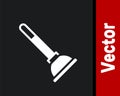 White Rubber plunger with wooden handle for pipe cleaning icon isolated on black background. Toilet plunger. Vector Royalty Free Stock Photo