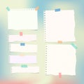 White ruled, note, notebook, copybook paper strips and sheets stuck on colorful gradiant background Royalty Free Stock Photo