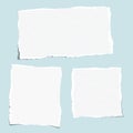 White ruled torn note, notebook, copybook paper sheets stuck on blue background