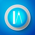 White Ruler and drawing compass icon isolated on blue background. Drawing professional instrument. Geometric equipment Royalty Free Stock Photo