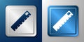 White Ruler icon isolated on blue and grey background. Straightedge symbol. Silver and blue square button. Vector