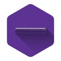 White Ruler icon isolated with long shadow. Straightedge symbol. Purple hexagon button