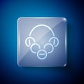 White Russian bagels on a rope icon isolated on blue background. Square glass panels. Vector