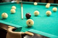 White Russian billiard ball near the pockets Royalty Free Stock Photo