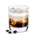 White Russian cocktail with coffee beans. Refreshing white Russian cocktail.