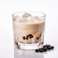White Russian cocktail with coffee beans. Refreshing white Russian cocktail.