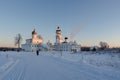 White russian ortodox monastery in winter day.