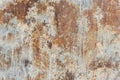 White Rust Metal Decayed Crumpled Sheet Wide Background. Weathered Iron Rusty Isolated Metallic Texture. Corroded Steel Royalty Free Stock Photo