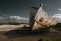 White rusty prow on the beach Royalty Free Stock Photo