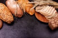 White and rye bread with copy place. Composition with bread and rolls. Royalty Free Stock Photo