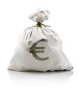 White sack with euro money Royalty Free Stock Photo