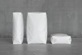 White sacks on the concrete floor. 3d render Royalty Free Stock Photo