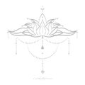White Sacred Lotus Flower, Stylized Floral Ornament, Line Art Logo, Boho Design. Flower Blossom Symbol Of Yoga, Spa, Beauty Salon