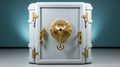 A white safe with a golden door handle. Generative AI image.