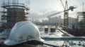 The white hardhat on construction site.AI generated image Royalty Free Stock Photo