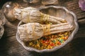 White sage and colorful incense Royalty Free Stock Photo