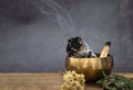 White sage incense and singing bowl Royalty Free Stock Photo