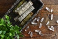 White Sage Smudge Bundles and Clear Quartz Crystal Points Royalty Free Stock Photo