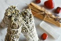 White Sage Smudge Sticks and Healing Crystals Royalty Free Stock Photo