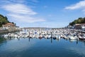 White sail boats in Mutriku port and old town  Basque country  Spain facing the Cantabric sea Royalty Free Stock Photo