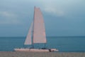 White sail yacht by the seashore, Black Sea, Zatoka, Odesa, Ukraine