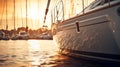 Romantic Sunset Yacht Docked With Sparkling Water Reflections