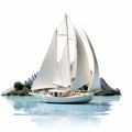 Realistic And Detailed Renderings Of A Charming Sailboat In A Serene Water Setting