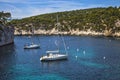 White sailing boats waiting for tourists