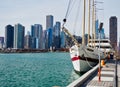 White Sailing Ship, Chicago Illinois, Lake Michigan, USA Royalty Free Stock Photo