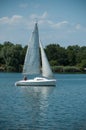 White sailing ship on the lake of reiningue Royalty Free Stock Photo