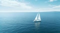 White sailship in the open sea on a sunny day