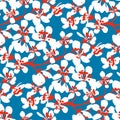 White sakura blossom on classic blue background