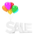 White Sale Sign with Multicolor Balloons. 3d Rendering