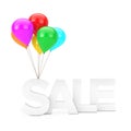White Sale Sign with Multicolor Balloons. 3d Rendering