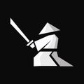 White samurai icon w in isolate on a black background. illustration.