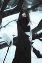 White samurai ninja cute girl outdoors in winter Royalty Free Stock Photo