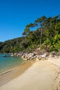 White sand beach in the Abel Tasman National Park, Bark Bay, New Zealand Royalty Free Stock Photo