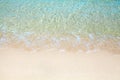White sand beach, blue sea wave landscape, turquoise transparent ocean water, golden sand close up, summer holidays concept Royalty Free Stock Photo