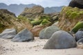 white sand on the beach and a group of rocks add to the cooler atmosphere