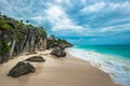 White sand beach and ruins of Tulum, Yuacatan, Mexico Royalty Free Stock Photo