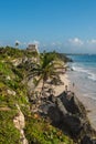 White sand beach and ruins of Tulum, Yuacatan, Mexico Royalty Free Stock Photo