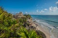 White sand beach and ruins of Tulum, Yuacatan, Mexico Royalty Free Stock Photo