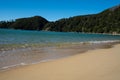 White sand beach in the Abel Tasman National Park, Bark Bay, New Zealand Royalty Free Stock Photo