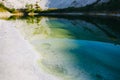 White sand and dark water texture. Abstract background with patterns. Nature with lake and mountains reflection Royalty Free Stock Photo