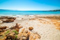 White sand and rocks in Le Bombarde beach Royalty Free Stock Photo