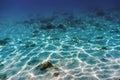 White sand and stone with sun ray. Underwater sea background Royalty Free Stock Photo