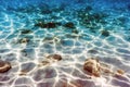 White sand and stone with sun ray. Underwater sea background Royalty Free Stock Photo