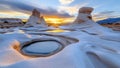 White sandstone formations create a stunning landscape at sunset, reflecting in calm pools of water Royalty Free Stock Photo